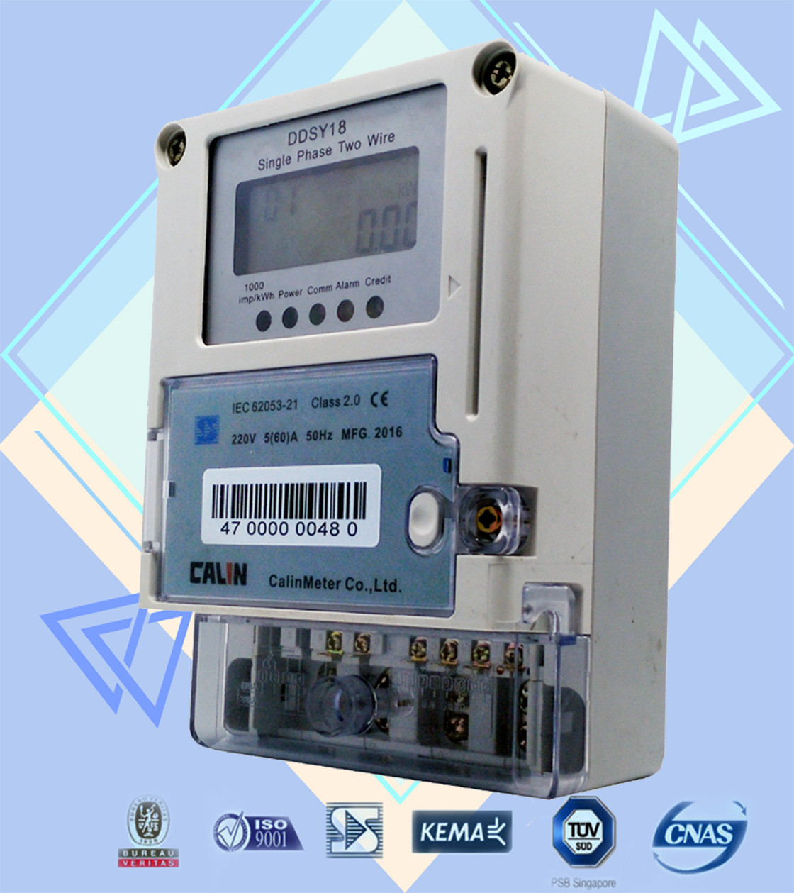 Card Prepayment Wireless Electricity Meter , 6 Digits Single Phase Kwh