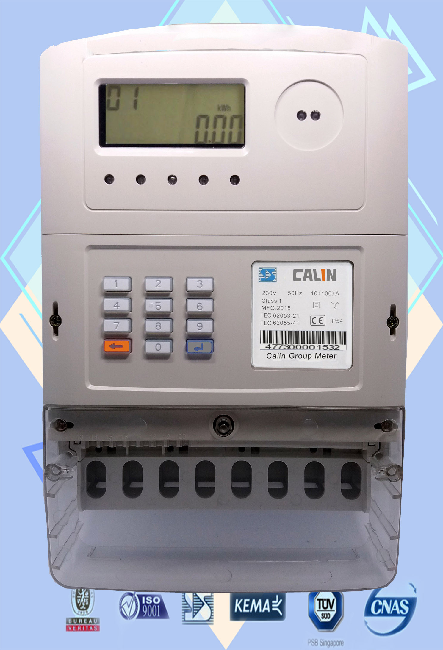 Low Voltage 3 Phase Electric Meter / Backlit LCD Surge Safe Sts Keypad